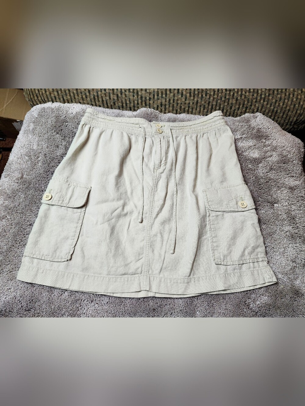 Casual Drawstring Pocket Skirt in Light Beige